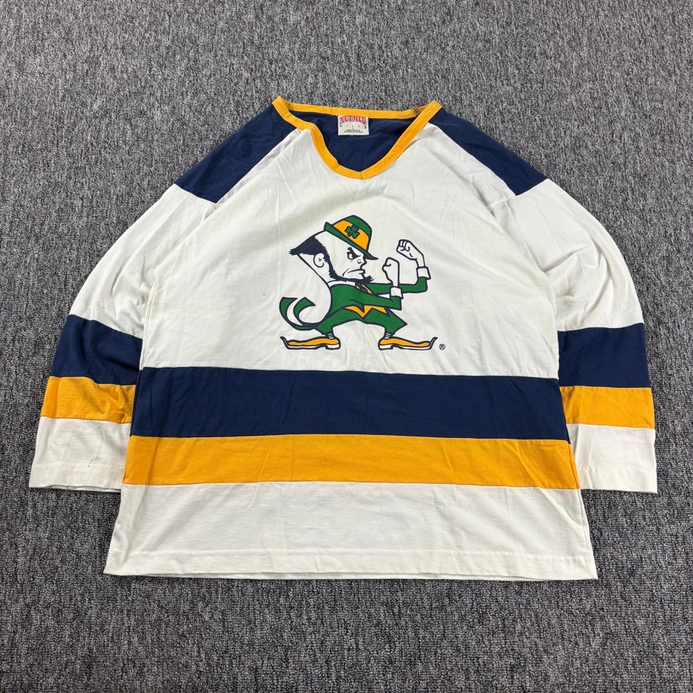 90s Nutmeg Vintage Notre Dame Fighting Irish Hockey Shirt Made In USA Large
